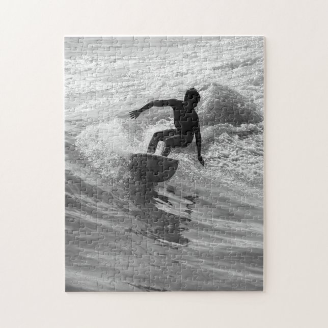 Riding The Wave Grayscale Jigsaw Puzzle (Vertical)