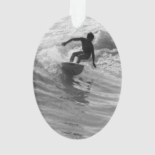 Riding The Wave Grayscale Ornament