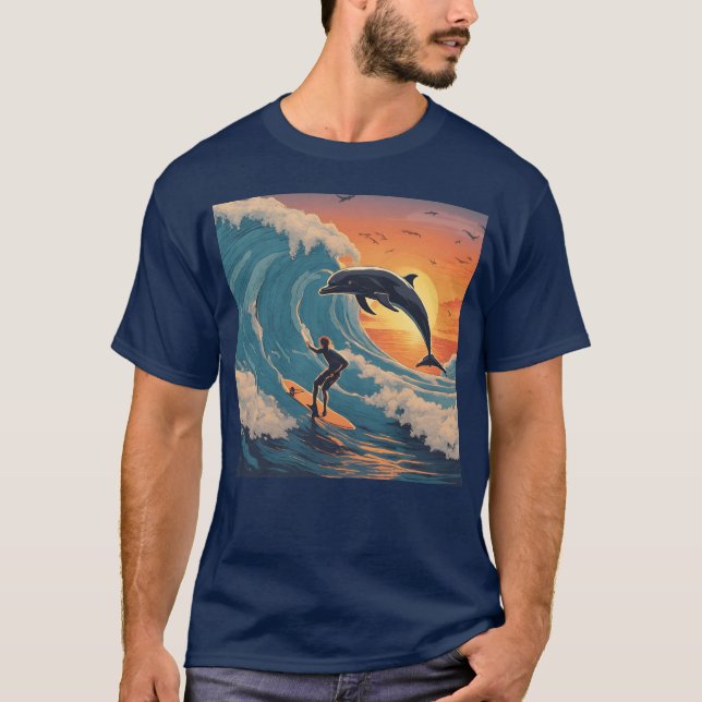 Riding the wave with a friend retro T-Shirt (Front)