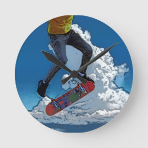 Riding the Wind - Skateboarder Poster Round Clock
