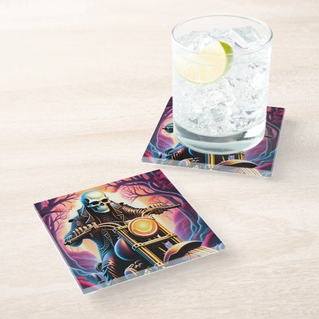 Riding through the interweaving branches glass coaster (Angled)