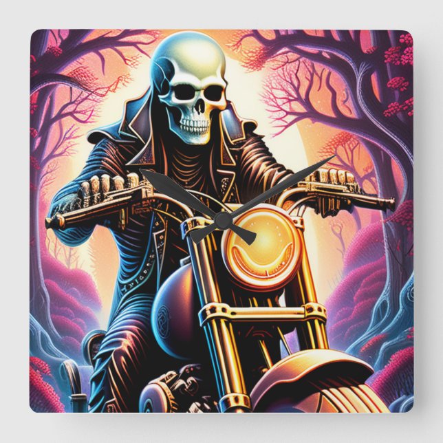 Riding through the interweaving branches square wall clock (Front)