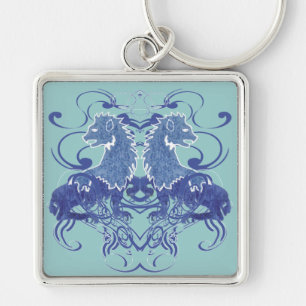 Rielaboration of Vintage Lions with Swirls Keychain