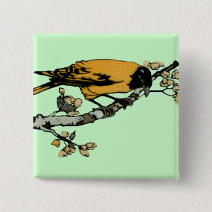 Rielaboration of Yellow Vintage Bird Illustration 2 Inch Square Button