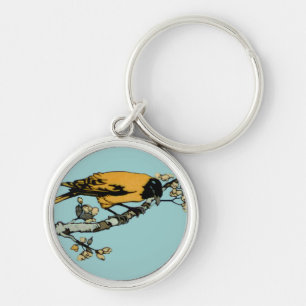 Rielaboration of Yellow Vintage Bird Illustration Keychain
