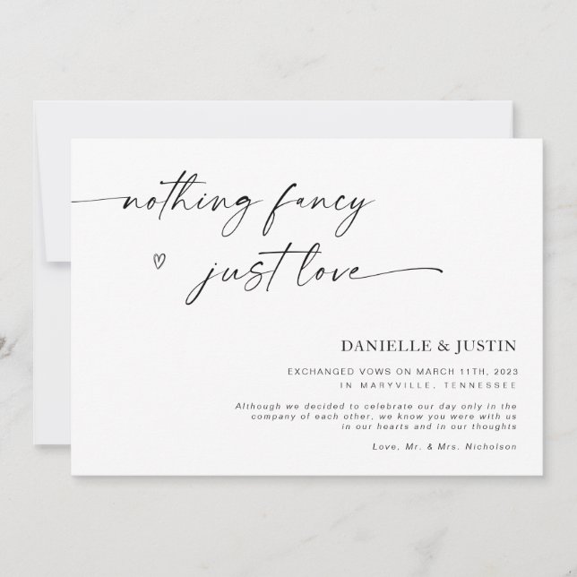 Rien De Fancy Just Love Elopement Faire-part (Devant)