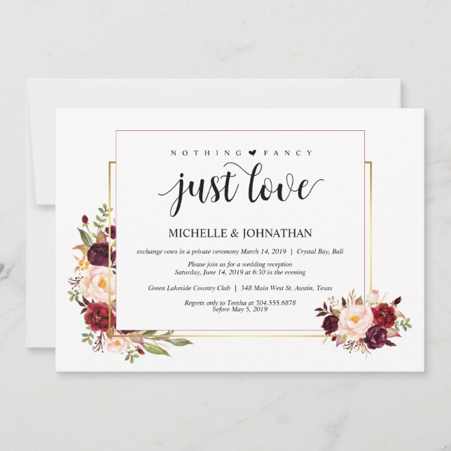 Rien de fantaisie, Elopement Réception Carte d'inv (Devant)