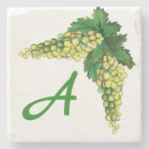 Riesling White Wine Grapes Custom Monogram Stone Coaster