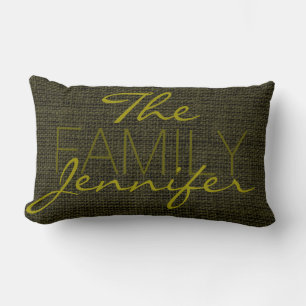 Rifle green Burlap Rustic Linen Monogram Lumbar Pillow