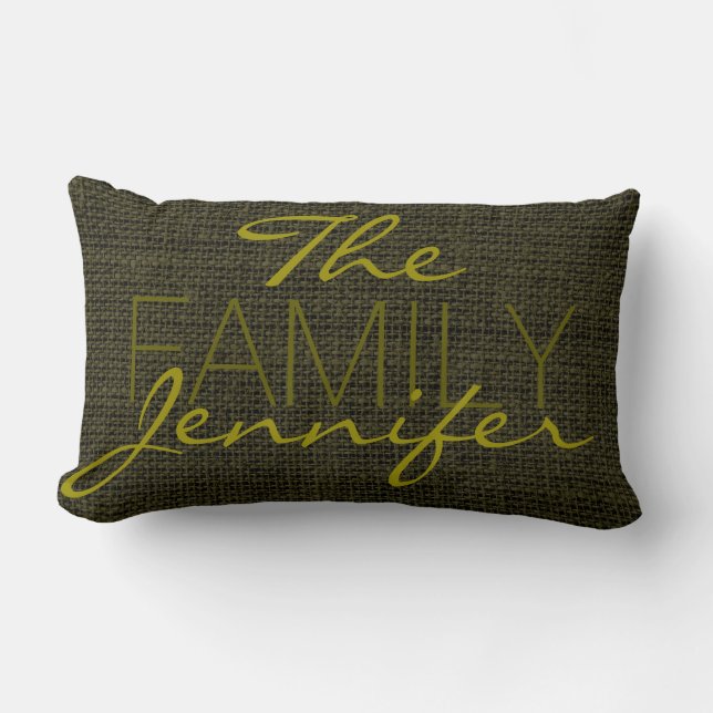 Rifle green Burlap Rustic Linen Monogram Lumbar Pillow (Front)