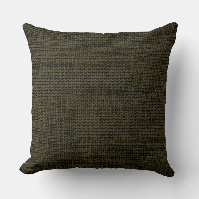 Rifle green Burlap Rustic Linen Throw Pillow (Front)