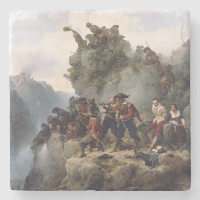 Riflemen Defending a Mountain Pass (Karl Lessing) Stone Coaster (Front)