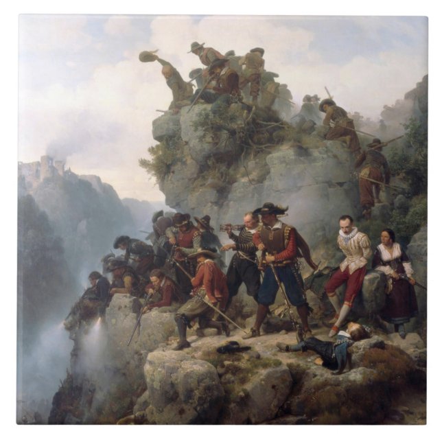 Riflemen Defending a Mountain Pass (Karl Lessing) Tile (Front)