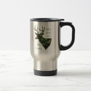Rifles, Racks and Deer Tracks Camouflage Hunting Travel Mug