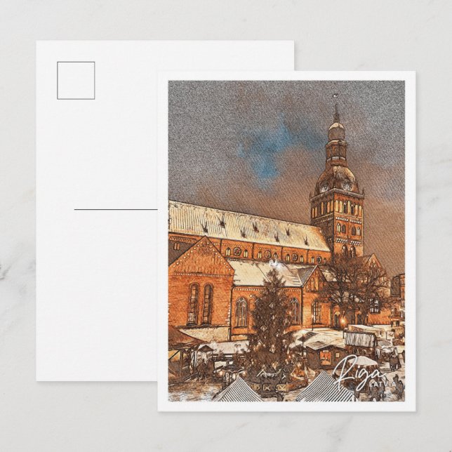 Riga Latvia Colour Pencil City Landscape Postcard (Front/Back)