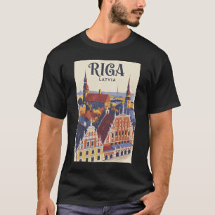 Riga Latvia Illustration Travel Art Vintage T-Shirt