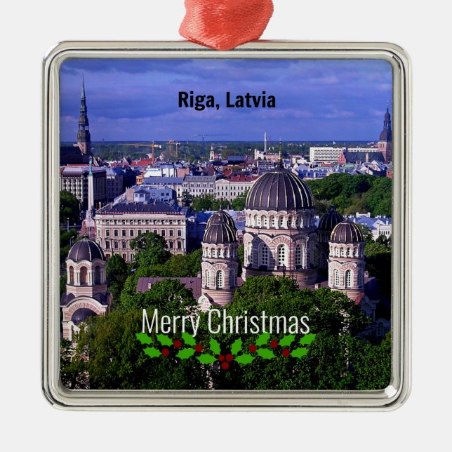 Riga, Latvia, Merry Christmas, Metal Ornament (Front)