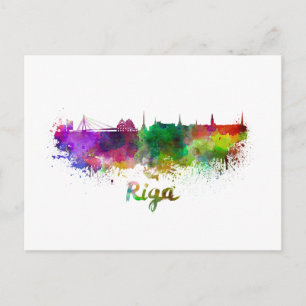 Riga skyline in watercolor postcard