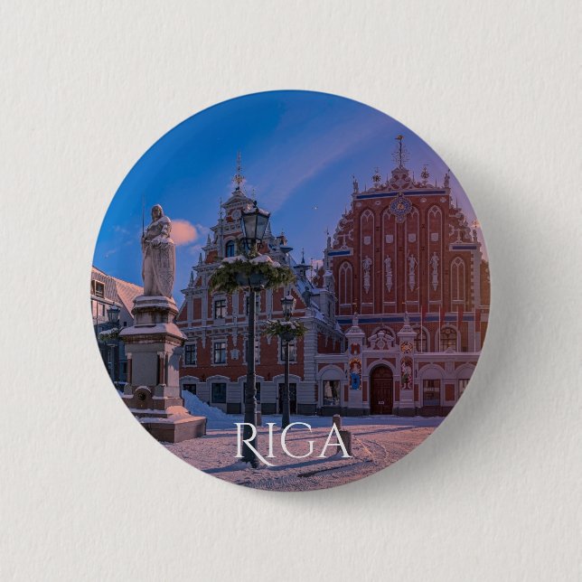 Riga Town Hall Square in winter 2 Inch Round Button (Front)