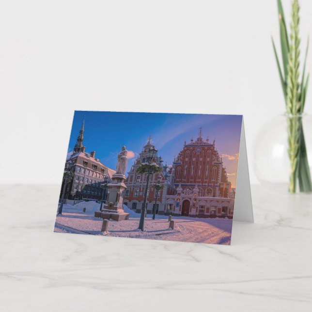 Riga Town Hall Square in winter Holiday Card (Front)