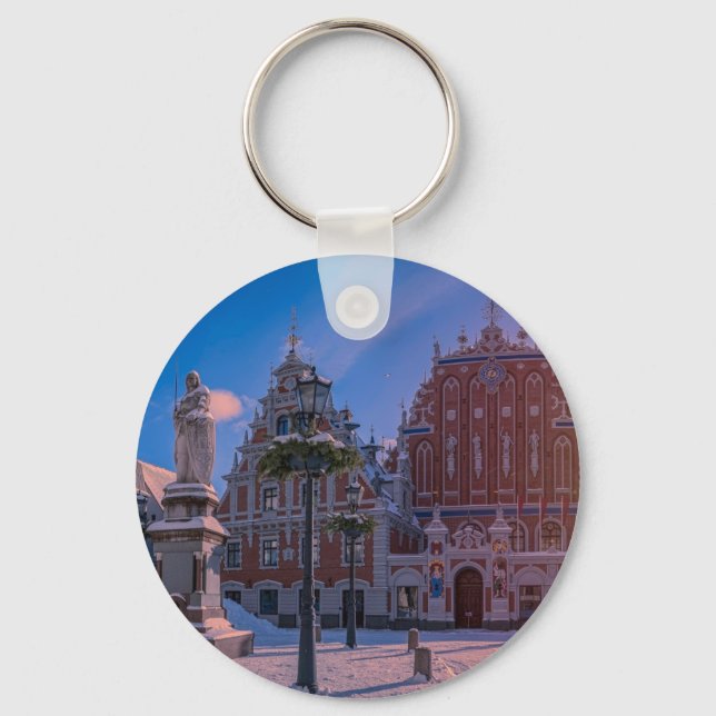 Riga Town Hall Square in winter Keychain (Front)