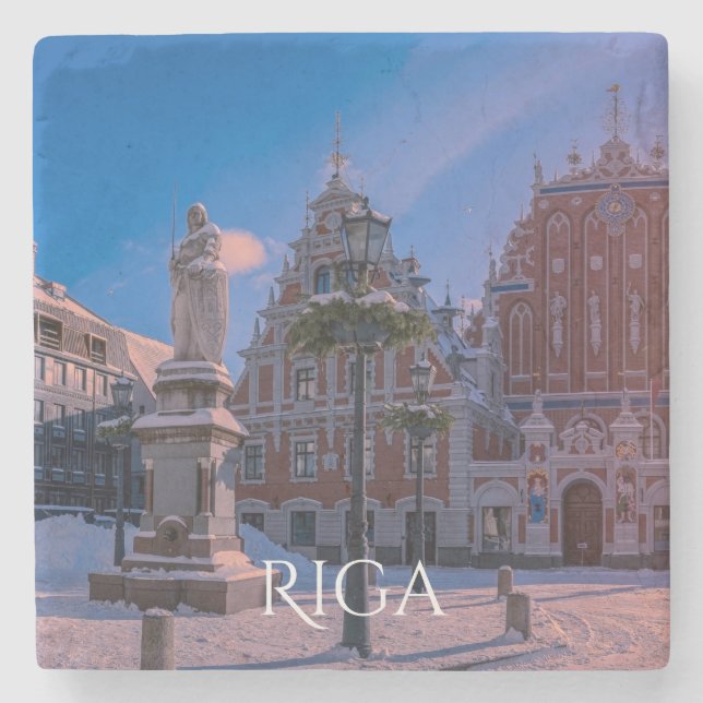 Riga Town Hall Square in winter Stone Coaster (Front)