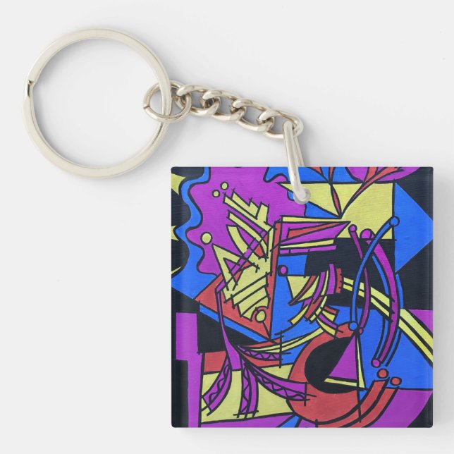 Right Brain Left Brain-Hand Painted Abstract Art Keychain (Front)