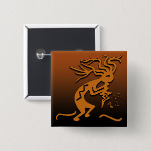 Right Facing Flute Playing Kokopelli Musician 2 Inch Square Button