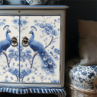Right Floral Branches Blue Delft Peacock Decoupage