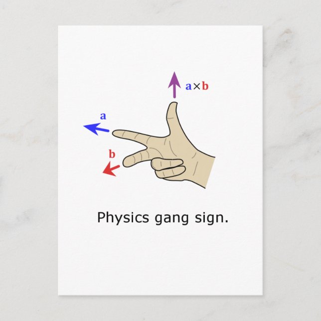 Right hand rule cross product Physics gang sign Postcard (Front)