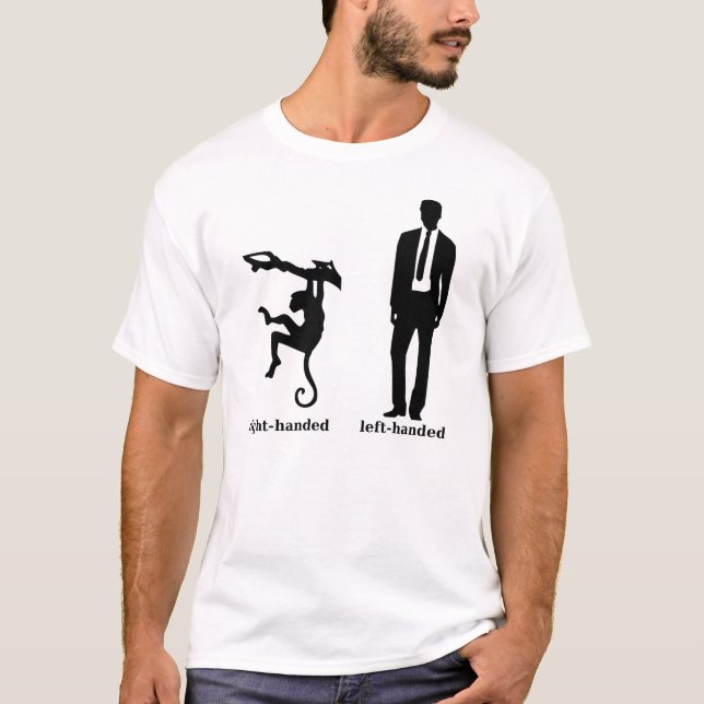 Right-handed Chimp Left-handed Man T-Shirt (Front)