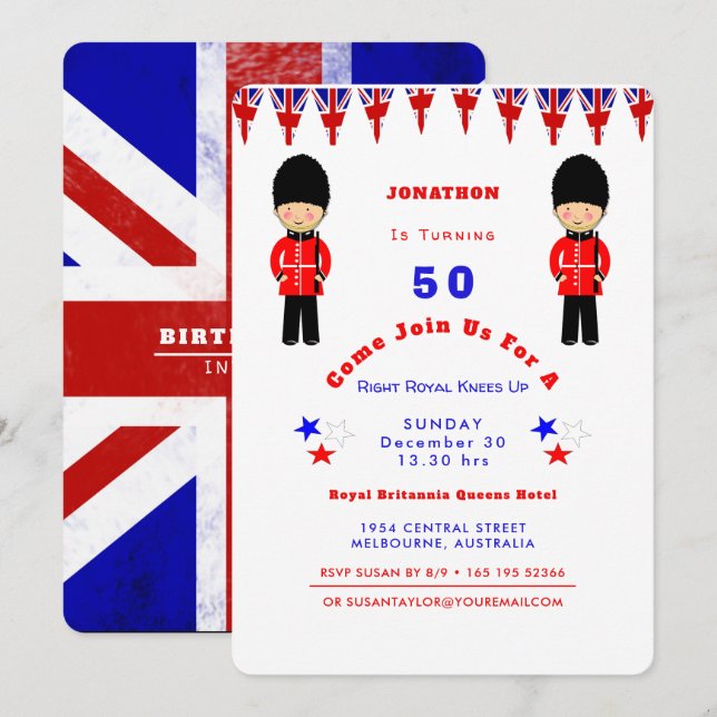 Right Royal Knees Up Birthday Bash Invitation (Front/Back)