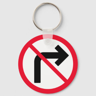 Right Turn Prohibited   Metal Circle Keychain