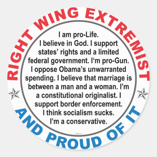 Right Wing Extremist Classic Round Sticker (Front)
