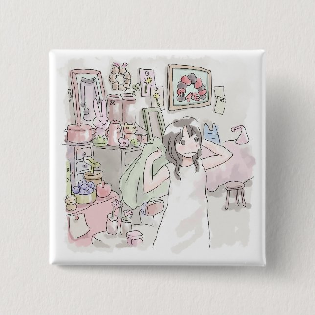Riji Saniwa 2 Inch Square Button (Front)
