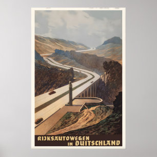 Rijksautowegen in Duitchland Vintage Travel Poster