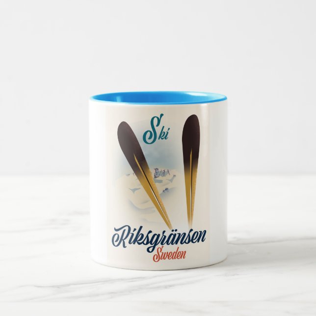 Riksgränsen Sweden Ski travel art Two-Tone Coffee Mug (Center)