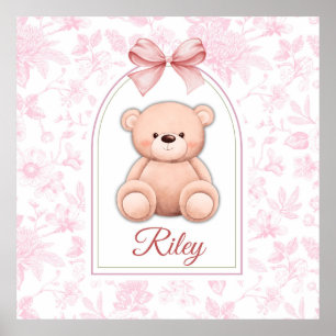 Riley   Custom Pink Teddy Bear Nursery Design  Poster