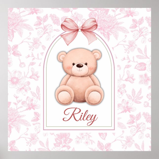 Riley | Custom Pink Teddy Bear Nursery Design  Poster (Front)