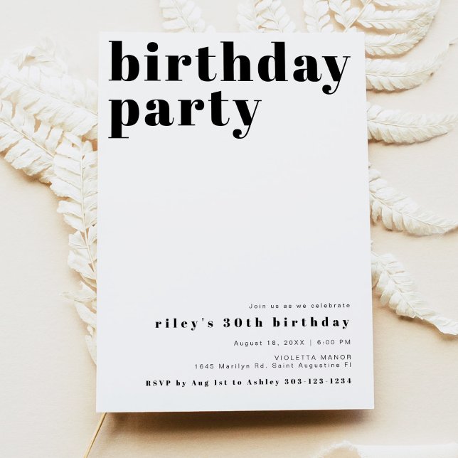 RILEY Modern Bold Contemporary Birthday Party Invitation (Creator Uploaded)