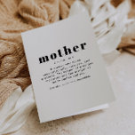 RILEY Modern Cute Mother Definition Mother's Day Card<br><div class="desc">This Mother's Day card features a modern font combination and fun definition of 'mother.' This folded card is the perfect gift for your favourite mom out there for her birthday, as a baby shower gift or to light her up on Mother's Day. Easily edit the definition and the inside message...</div>