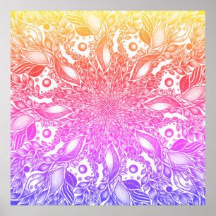 Rinbow ombre leaf mandala canvas print
