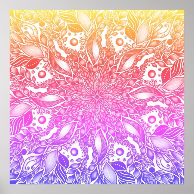 Rinbow ombre leaf mandala canvas print (Front)