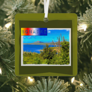 Rincon, Bonaire Watercolor Metal Ornament