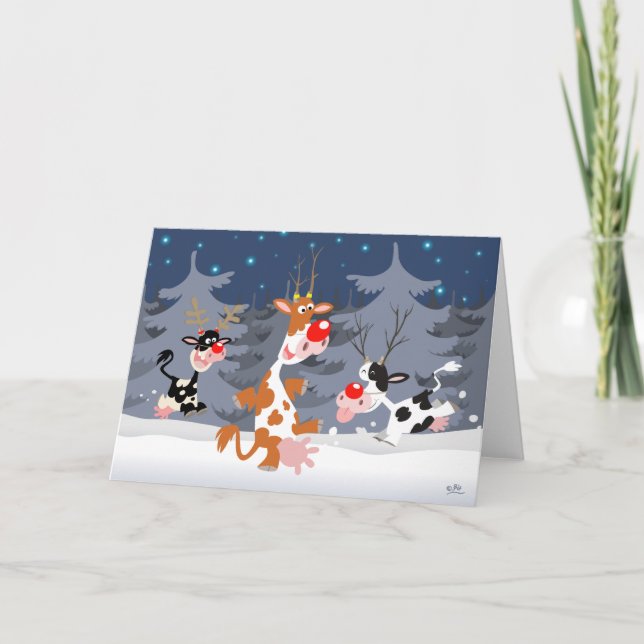 Rindeer dans la neige carte de voeux (Devant)