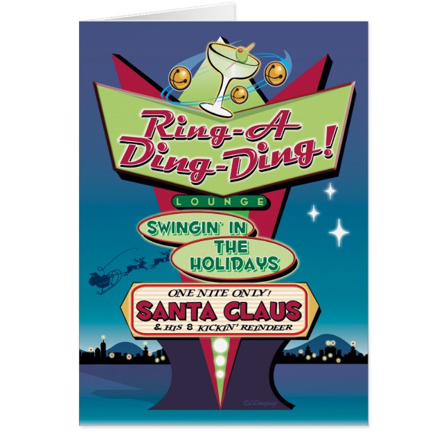 Ring-A-Ding-Ding Neon Sign Retro Christmas Card (Front)