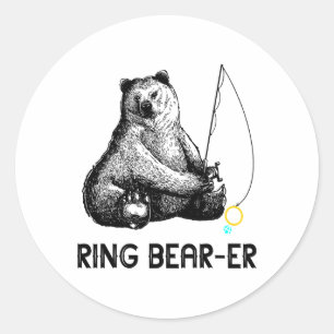 Ring Bearer Bear Fishing Wedding Party Security Ri Classic Round Sticker