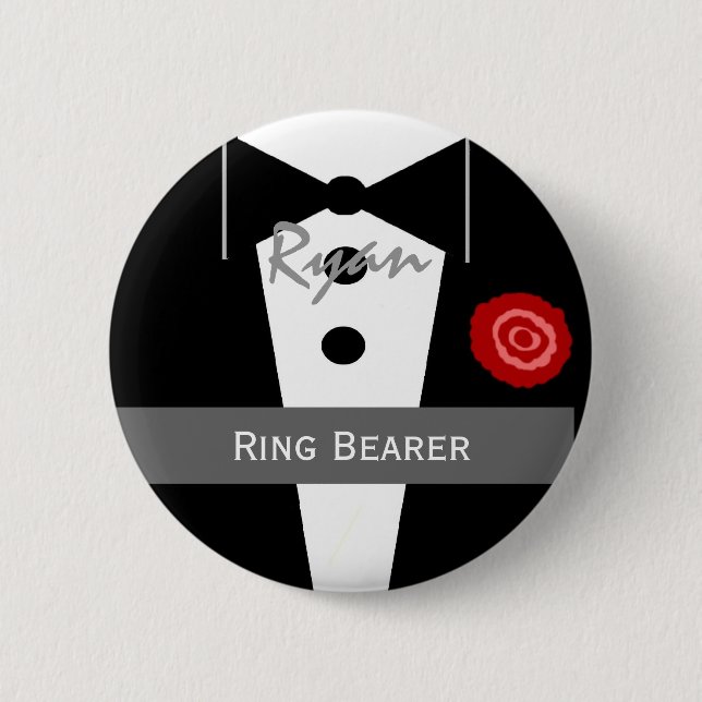 RING BEARER Custom Name Tux Wedding 2 Inch Round Button (Front)