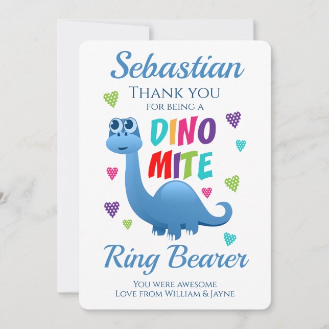 Ring Bearer Page Boy Thank You Dinosaur Card (Front)