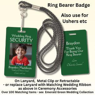 Ring Bearer Photo SECURITY Badge Emerald Green